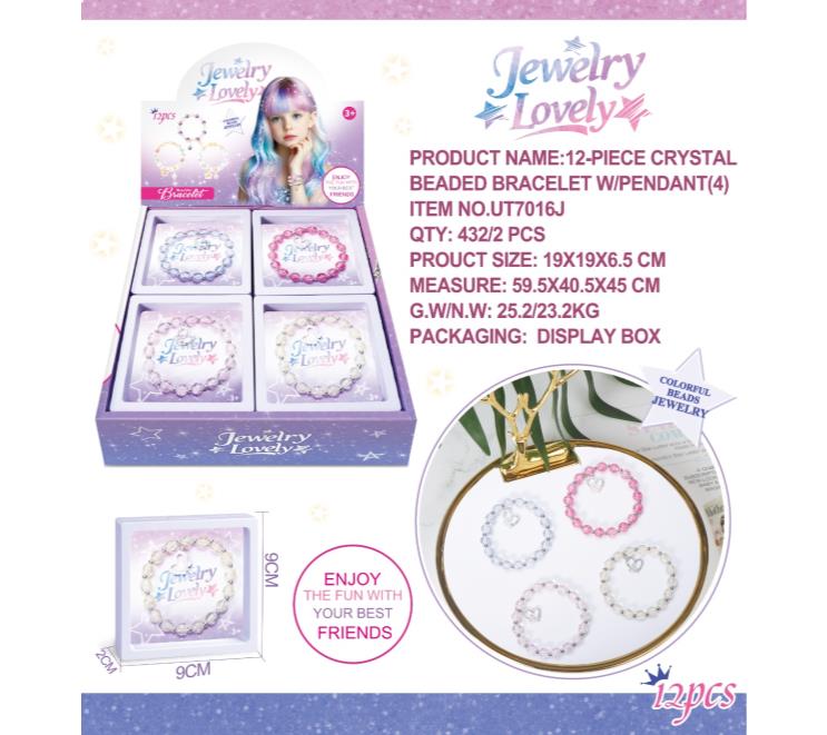 Four sets of 12 crystal bead bracelets with pendant